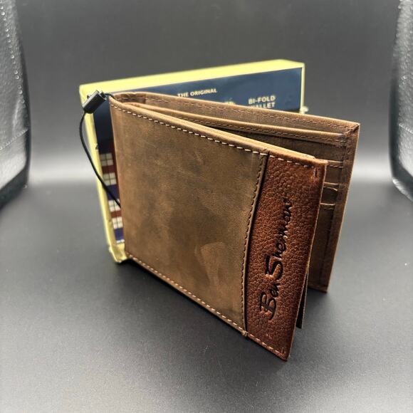 Ben Sherman Embossed Mens Brown Genuine Leather Bifold Wallet NIB - Picture 14 of 14